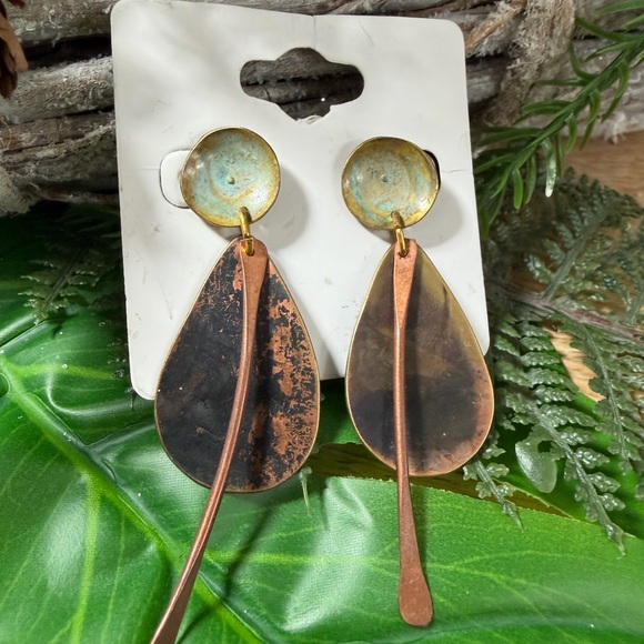 Artistic Copper and Brass Teardrop Earrings - Picture 4 of 9